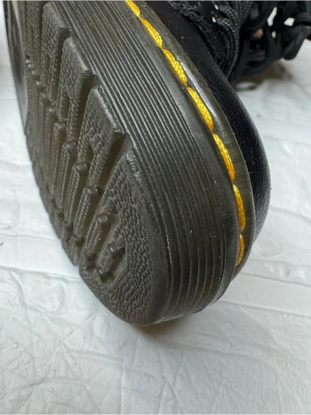 Dr. Martens Toddler US8 Kids Black Leather Lace-Up Boots with Yellow Stitching